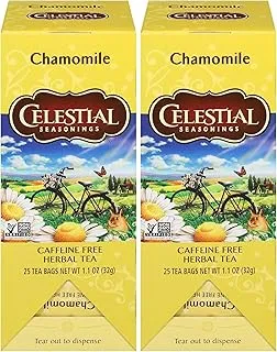 Celestial Seasonings Caffeine Free Chamomile Herbal Tea, 25 Tea Bags,(Pack of 2)
